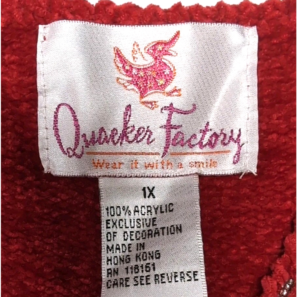 Quacker Factory Embellished Sweater Womens‎ Plus Size 1X Red Chenille NEW NWT - Picture 9 of 15
